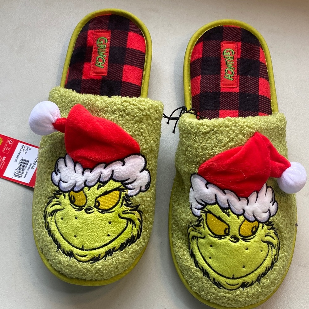 Grinch Plush Men's Slip-On Slippers in Green